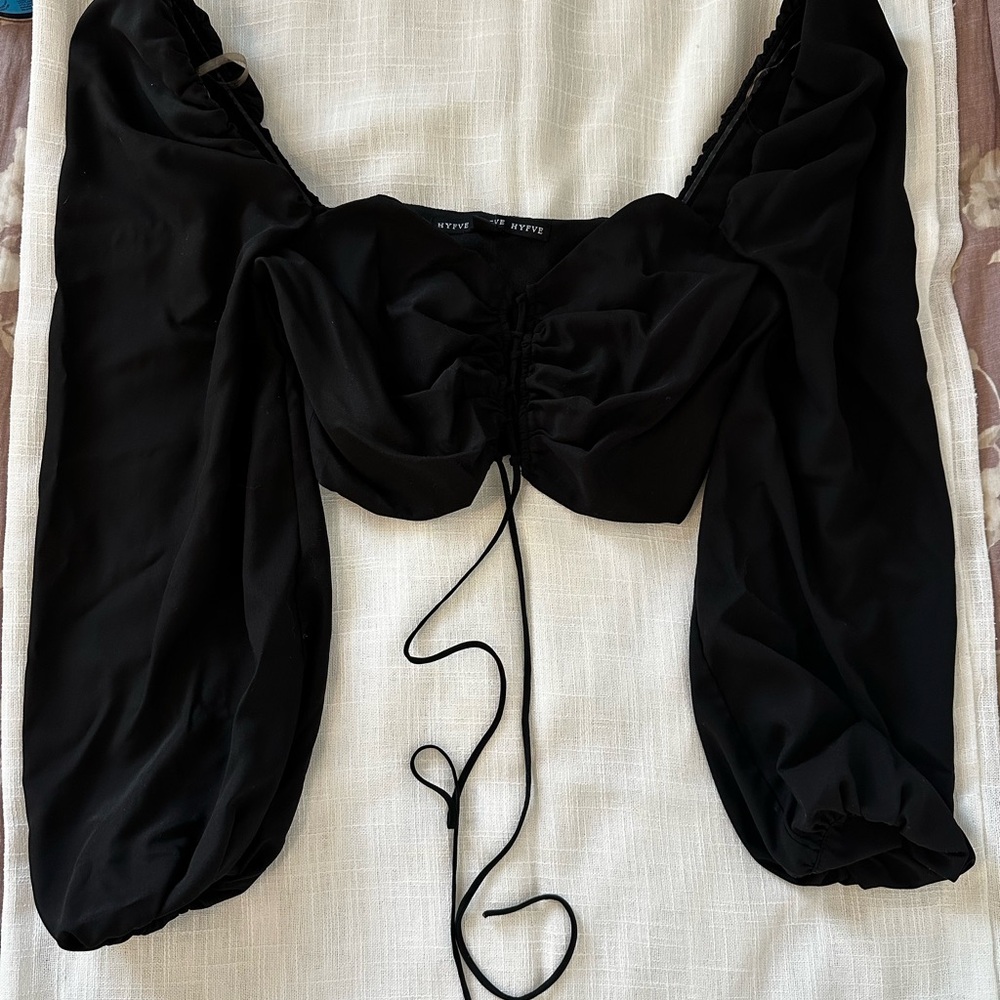 Windsor Black Long Sleeve Ruched Crop Top